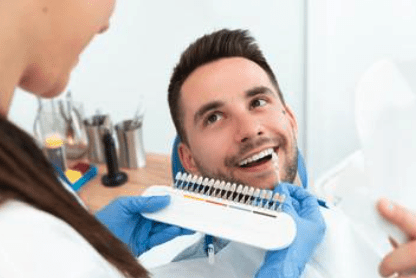 dentist doing shade matching on a patient